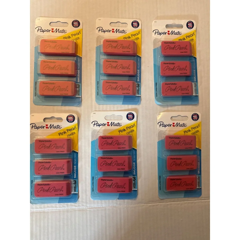 Paper Mate Pink Pearl Erasers Bulk Lot 6 Packs of 3 Large Latex Free 70501